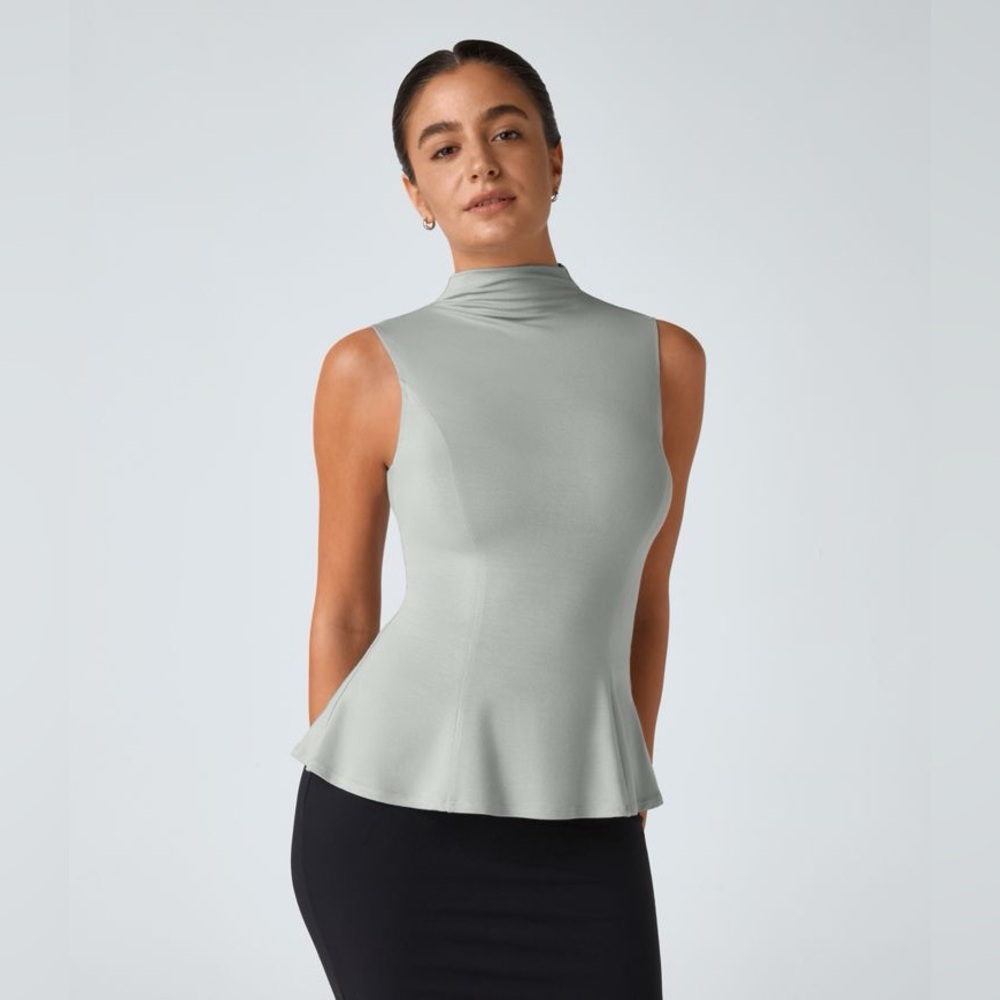 HALARA Funnel Neck Peplum Work Tank Top XL Greenish Grey NWT